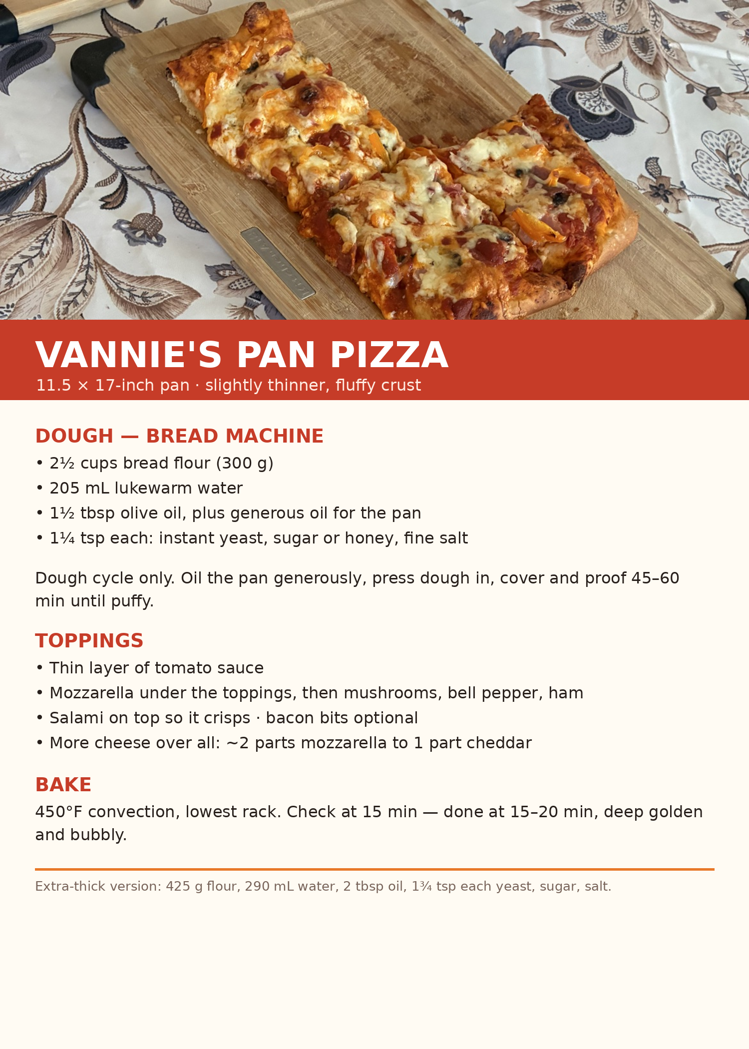 Vannie&rsquo;s Pan Pizza recipe card
